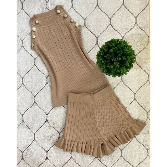 DAIMARAN Paris Women's Suit Matching Set Khaki Tank Top + Short S - Picture 1 of 6